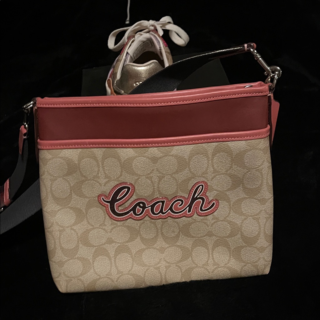 Coach Pink And Tan Crossbody Bag